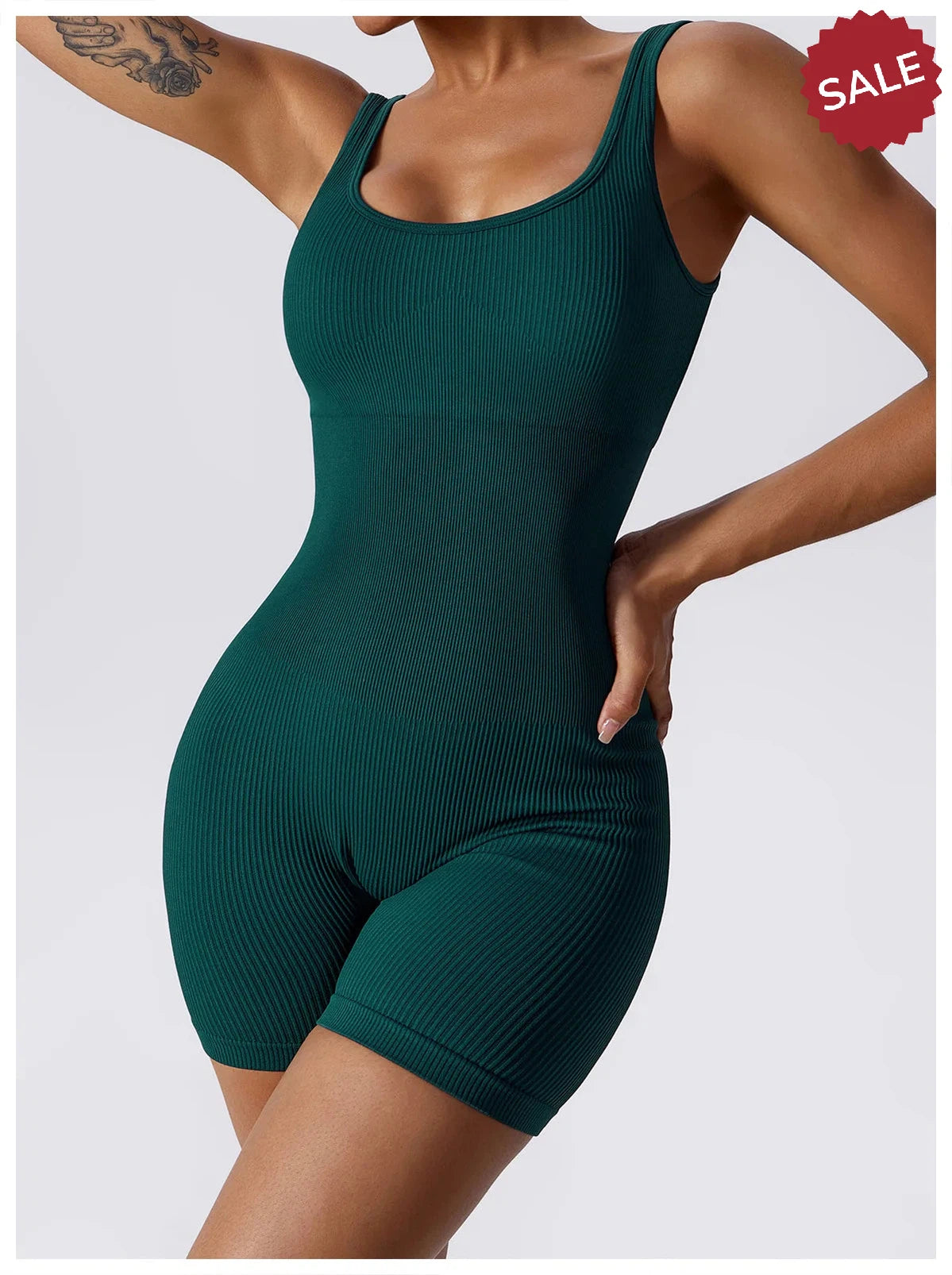Women’s Yoga Romper - Seamless Ribbed Tummy Control Jumpsuit
