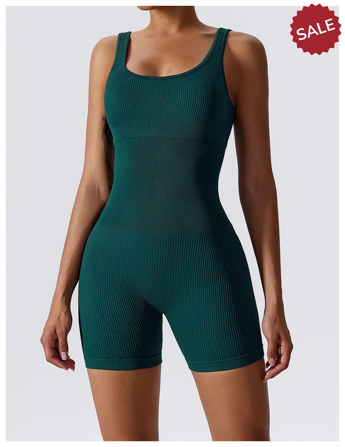 Women’s Yoga Romper - Seamless Ribbed Tummy Control Jumpsuit