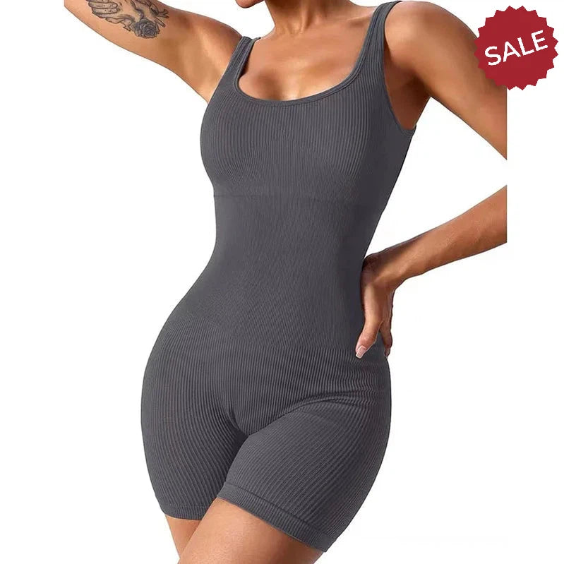 Women’s Yoga Romper - Seamless Ribbed Tummy Control Jumpsuit