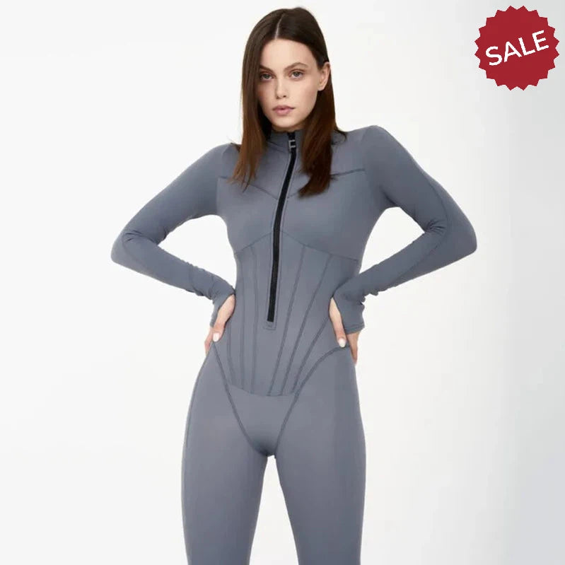 Zip-Up Long Sleeve Jumpsuit - Stylish One-Piece for Women