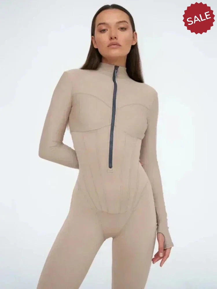 Zip-Up Long Sleeve Jumpsuit - Stylish One-Piece for Women