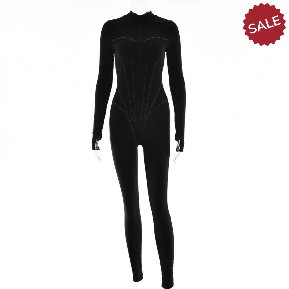 Zip-Up Long Sleeve Jumpsuit - Stylish One-Piece for Women
