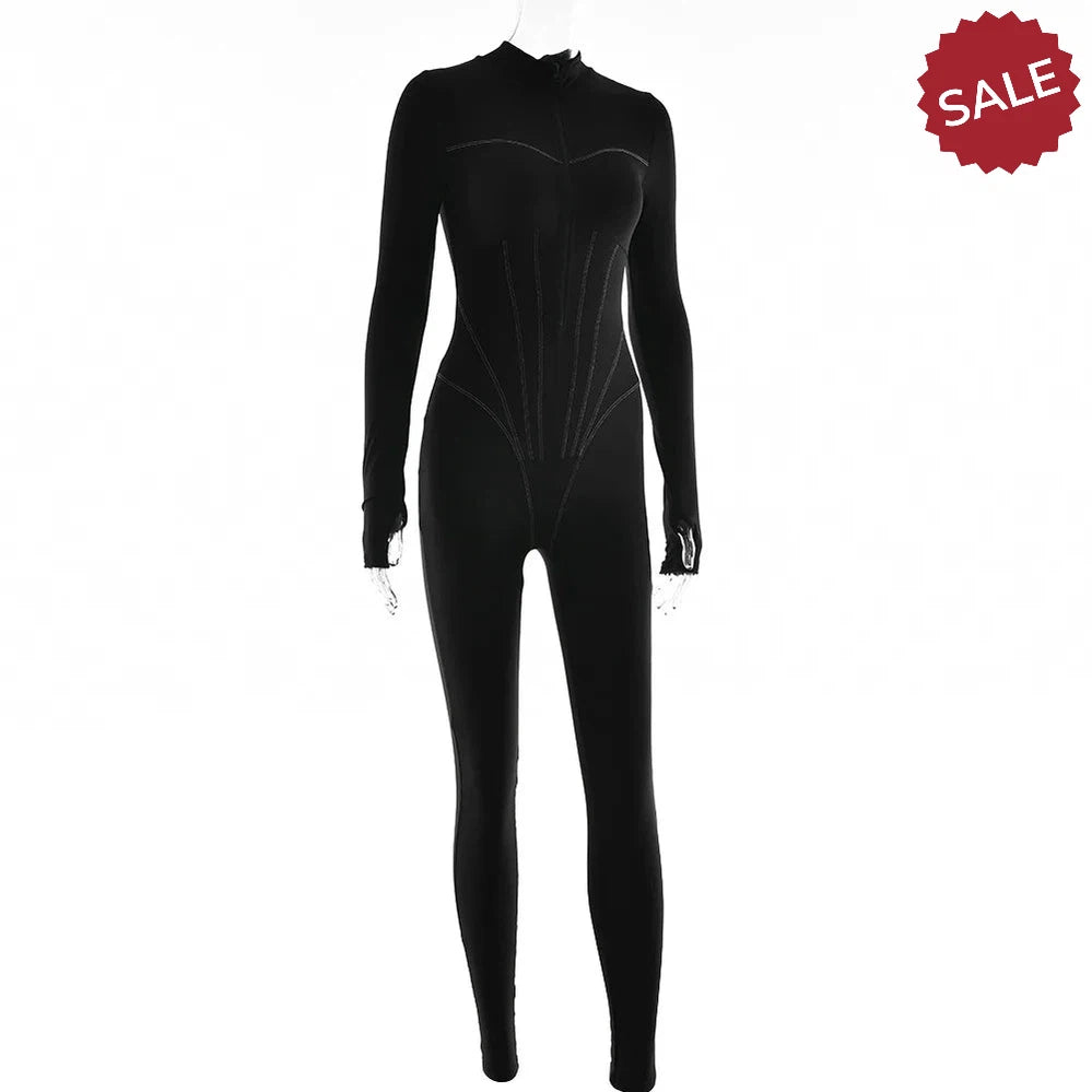Zip-Up Long Sleeve Jumpsuit - Stylish One-Piece for Women
