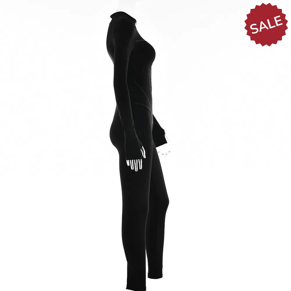 Zip-Up Long Sleeve Jumpsuit - Stylish One-Piece for Women
