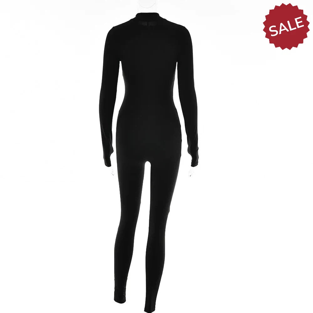 Zip-Up Long Sleeve Jumpsuit - Stylish One-Piece for Women