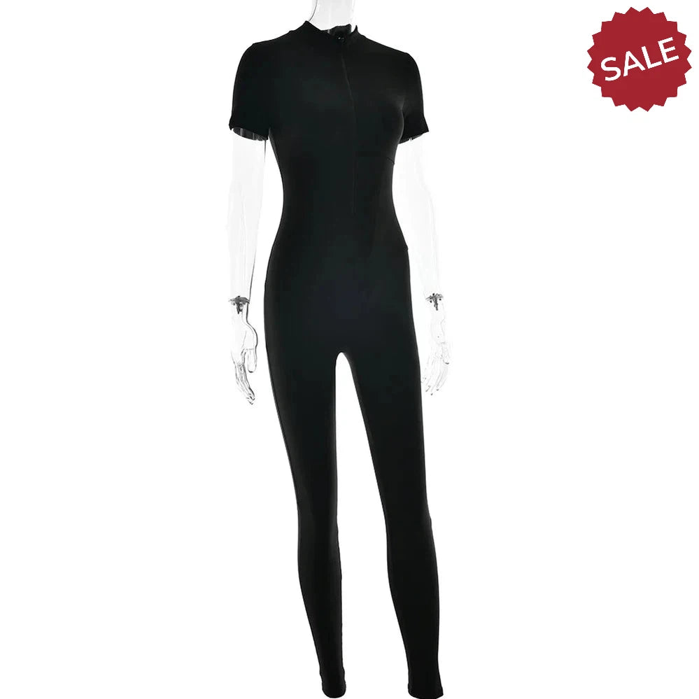 Zip-Up Long Sleeve Jumpsuit - Stylish One-Piece for Women