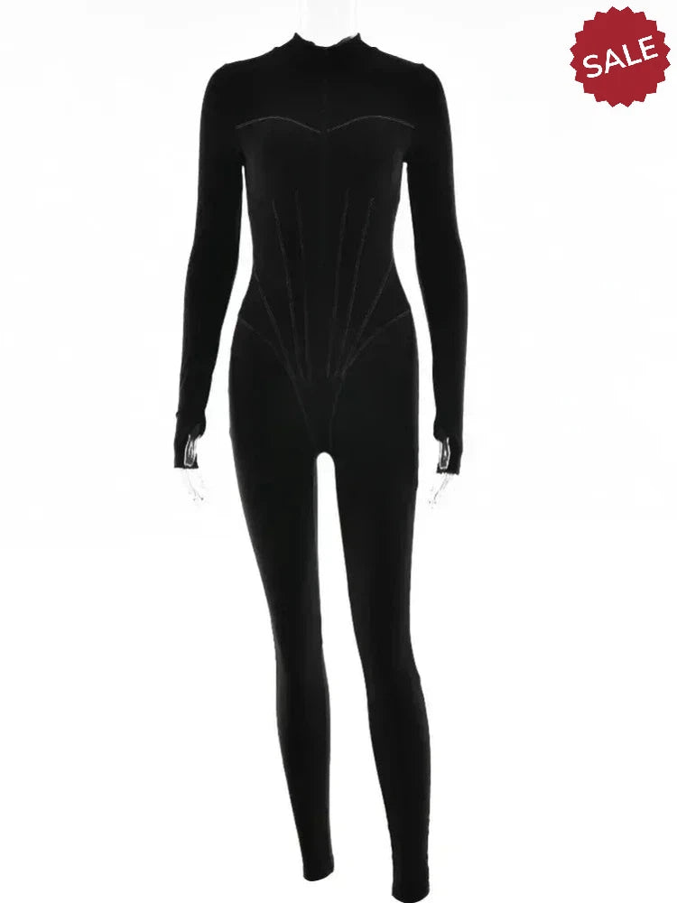 Zip-Up Long Sleeve Jumpsuit - Stylish One-Piece for Women