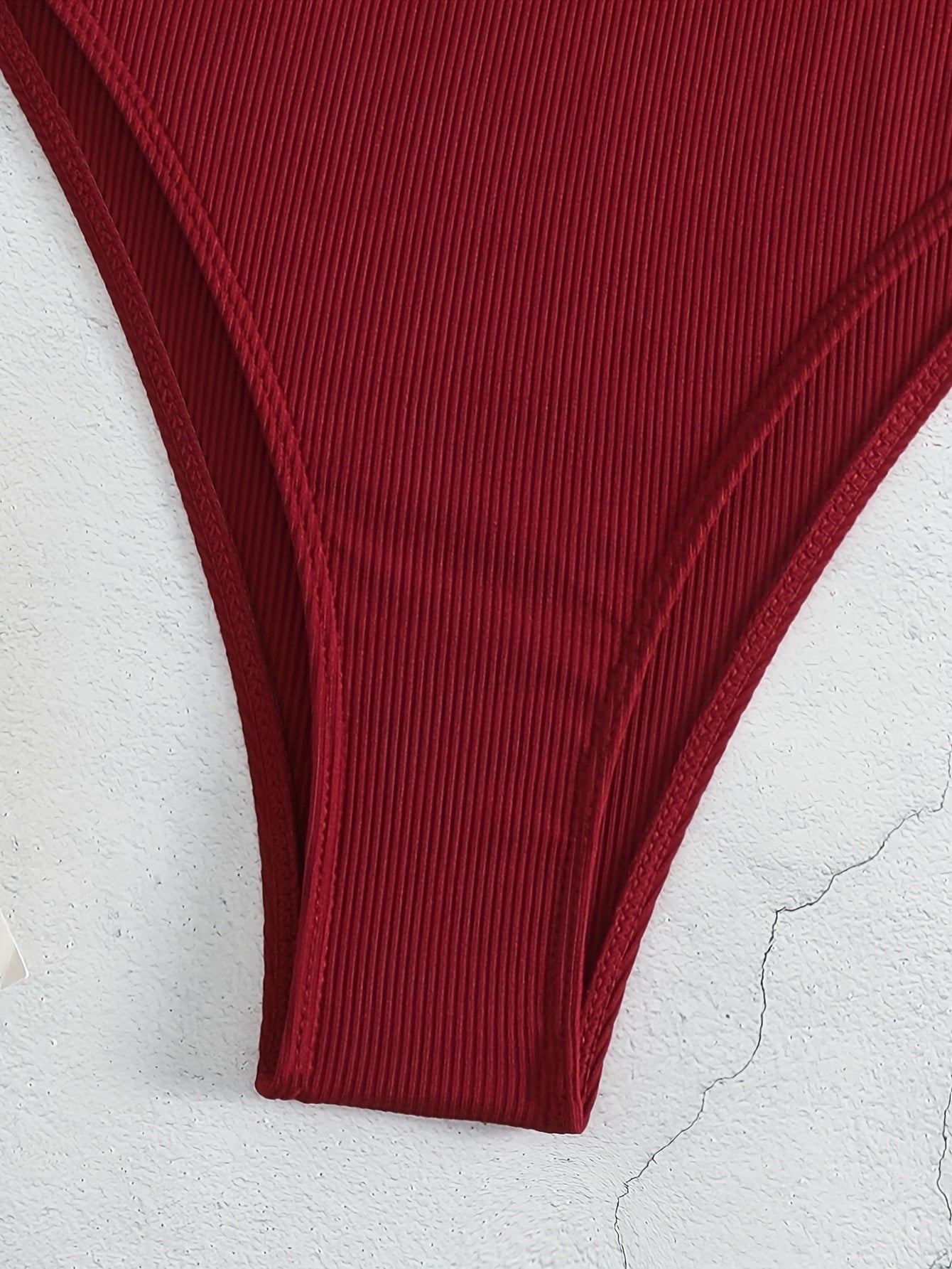 Solid Color Rib Knit 2 Piece Set Bikini, Triangle Halter Tie Back Stretchy Swimsuits, Women's Swimwear & Clothing