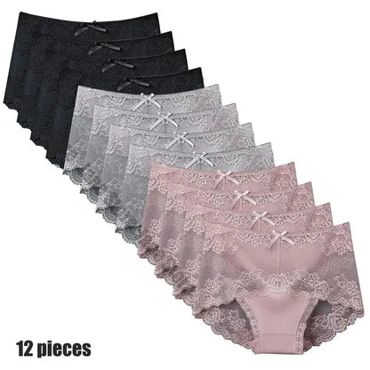 12-Piece Set Women’s Sexy Lace Panties - Comfortable, Breathable, Low-Rise Briefs