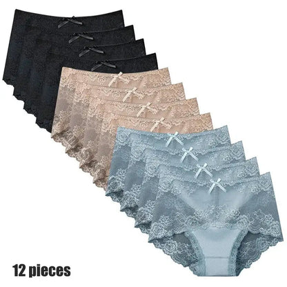 12-Piece Set Women’s Sexy Lace Panties - Comfortable, Breathable, Low-Rise Briefs