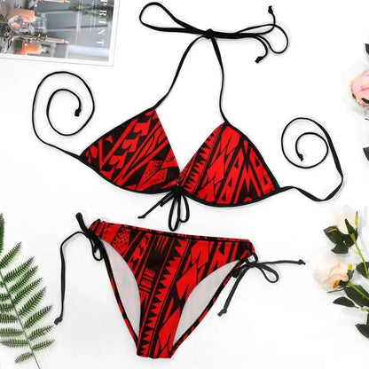 2024 Plus Size Two Piece Bikini Set Polynesian Print Low Rise Push-Up Swimwear