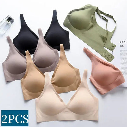 2Pcs Set Seamless Wireless Bras - Soft Padded Push-Up Lingerie, Intimate Sleepwear