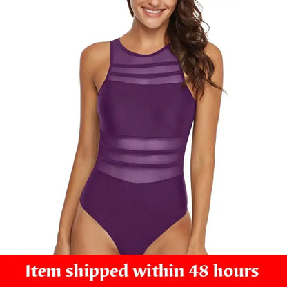 Black One Piece Mesh Swimwear