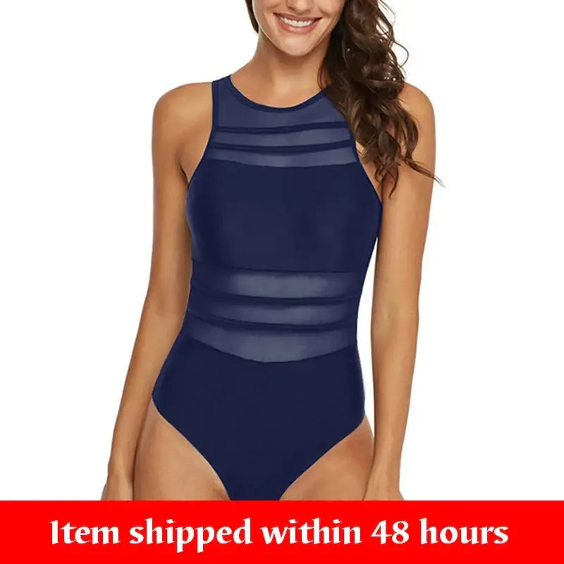 Black One Piece Mesh Swimwear