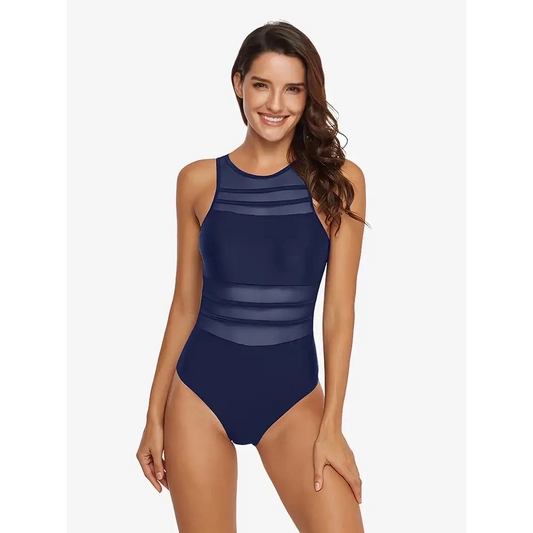 Black One Piece Mesh Swimwear