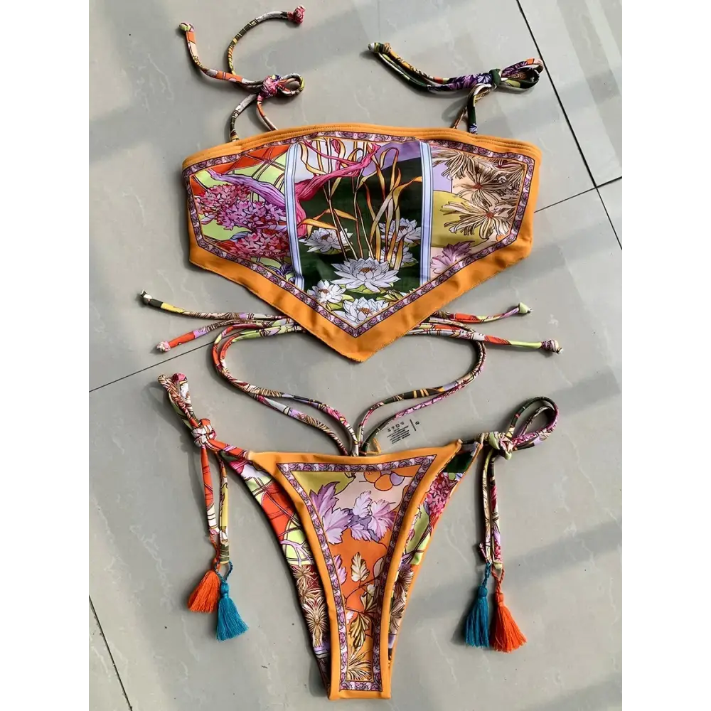 Brazilian Style Printed Crop Top Bikini Set