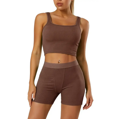 Casual Workout Two Piece Outfits - Women’s Fitted T-Shirt & High Waist Pants