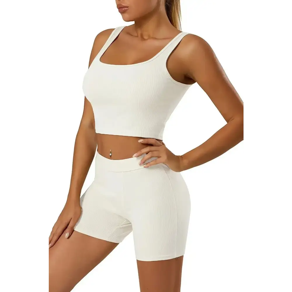 Casual Workout Two Piece Outfits - Women’s Fitted T-Shirt & High Waist Pants