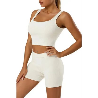 Casual Workout Two Piece Outfits - Women’s Fitted T-Shirt & High Waist Pants