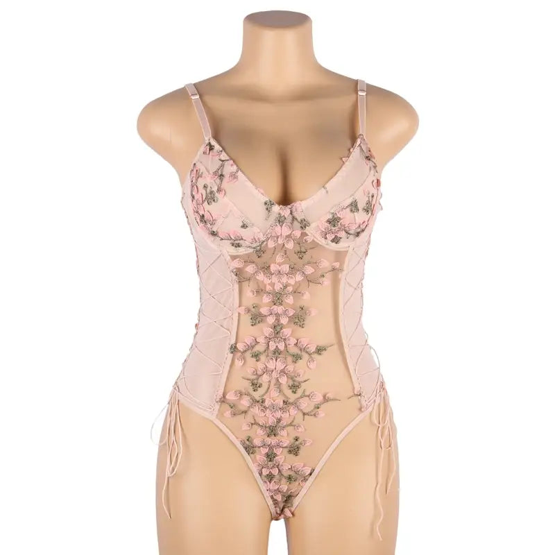 Comeondear One-Piece Floral Lingerie Bodysuit