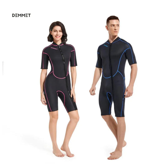 DEMMET Women Men Short Sleeve Wetsuit 1.5mm Neoprene Full Body Wetsuit for Swim Surfing Snorkeling Spearfishing Sailing Water