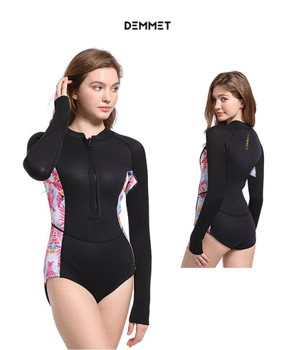 DEMMET Women’s 1.5MM/3MM Neoprene Diving Suit – Long Sleeve Bikini Swimsuit