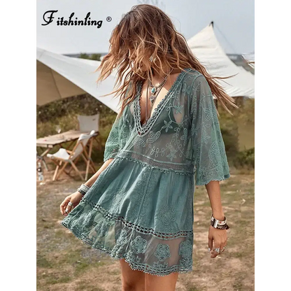 Deep V Neck Boho Beach Dress