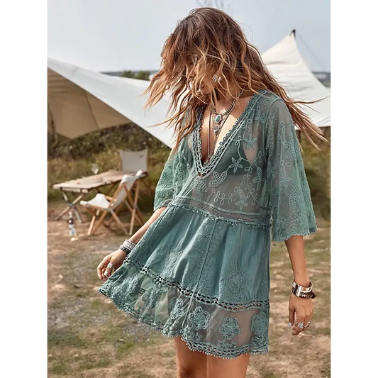 Deep V Neck Boho Beach Dress