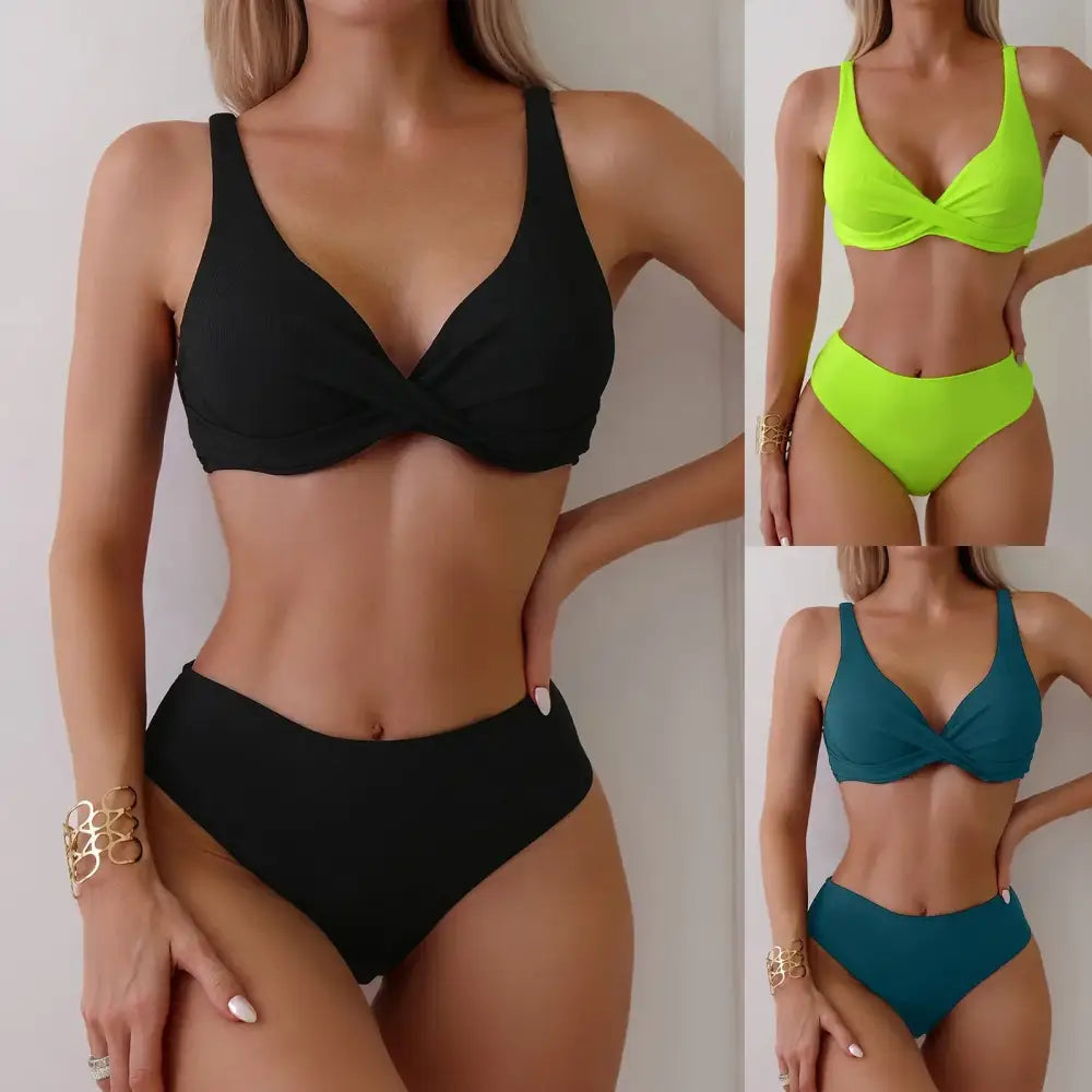 Deep V-Neck Two-Piece Vintage Bikini Set