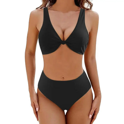 Deep V-Neck Two-Piece Vintage Bikini Set