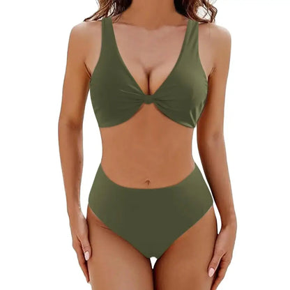 Deep V-Neck Two-Piece Vintage Bikini Set