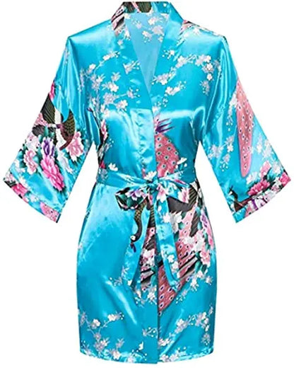 Satin Silk Bridesmaid Robe – Elegant Crane Print Kimono