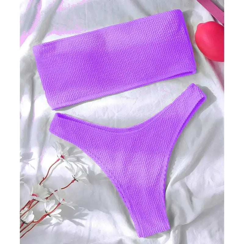 High Cut Textured Fashionable Solid Brazilian Bikini Set