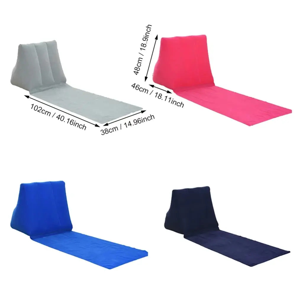 Inflatable Travel Mattress Foldable Soft Beach Mat Air Bed Chair Seat Camping Beaching Leisure Lounger Back Pillow Cushion