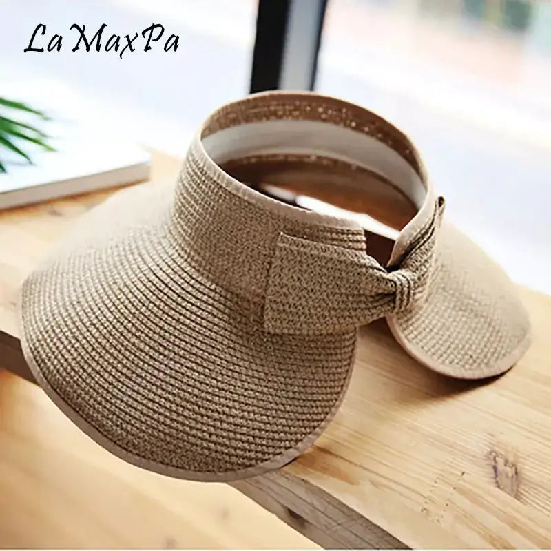 Lamaxpa New Women Summer Visors Hat - Foldable Wide Brim Beach Straw Hat