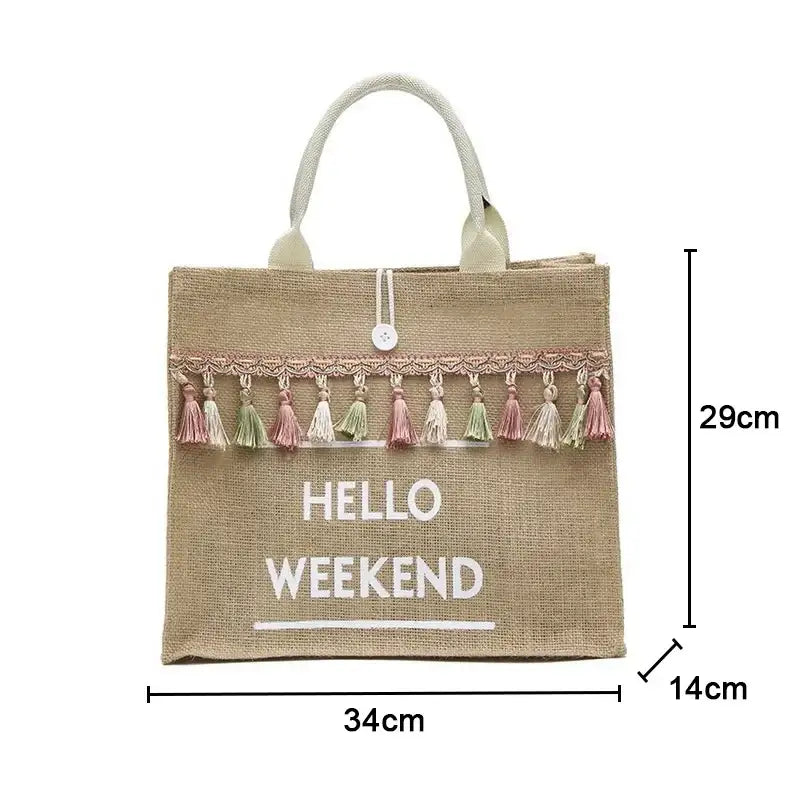 Large Capacity Tassel Straw Handbag