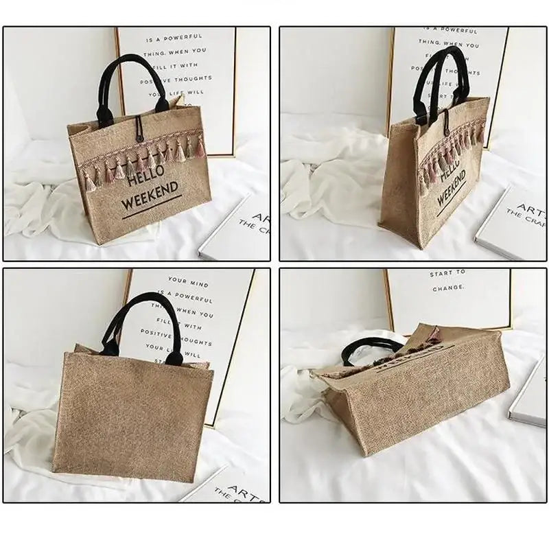 Large Capacity Tassel Straw Handbag