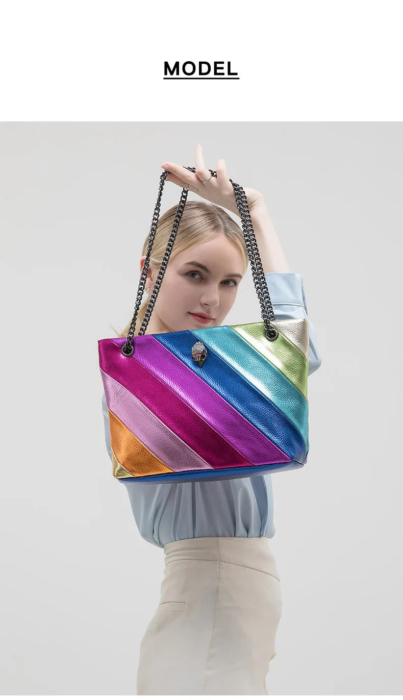 Large Colourful Crystal Designer Tote Bag - Luxury Leather Party Handbag