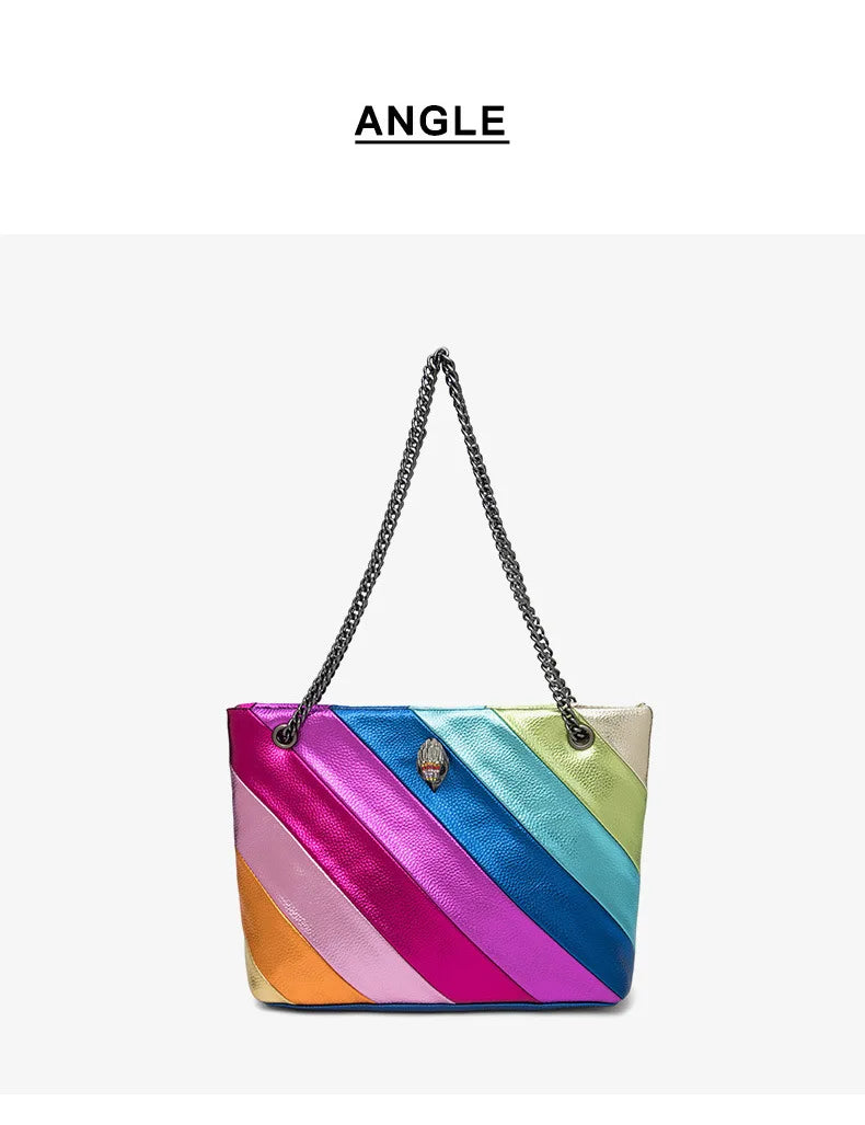 Large Colourful Crystal Designer Tote Bag - Luxury Leather Party Handbag