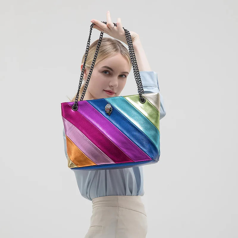 Large Colourful Crystal Designer Tote Bag - Luxury Leather Party Handbag