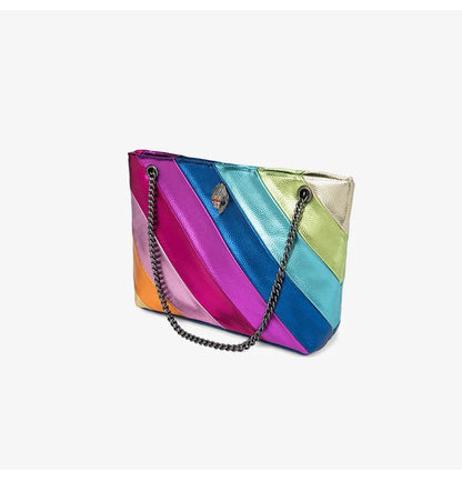 Large Colourful Crystal Designer Tote Bag - Luxury Leather Party Handbag