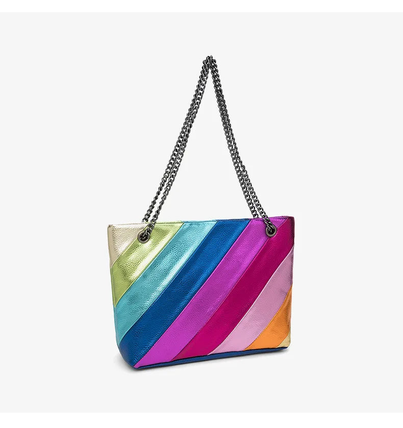 Large Colourful Crystal Designer Tote Bag - Luxury Leather Party Handbag