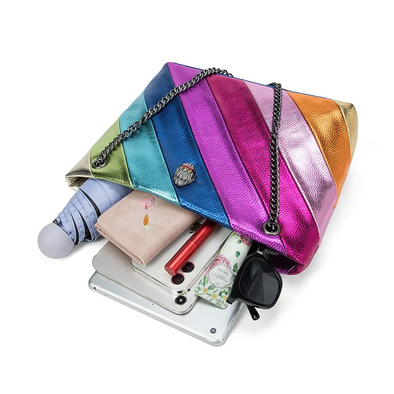 Large Colourful Crystal Designer Tote Bag - Luxury Leather Party Handbag