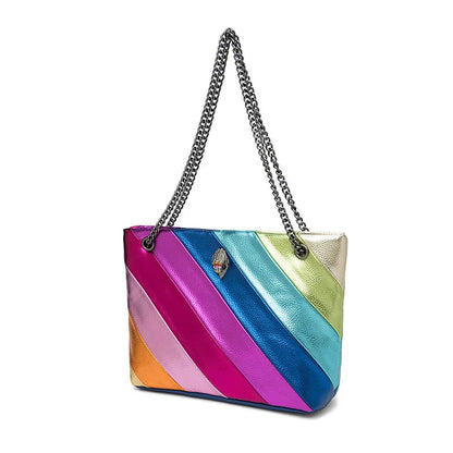 Large Colourful Crystal Designer Tote Bag - Luxury Leather Party Handbag