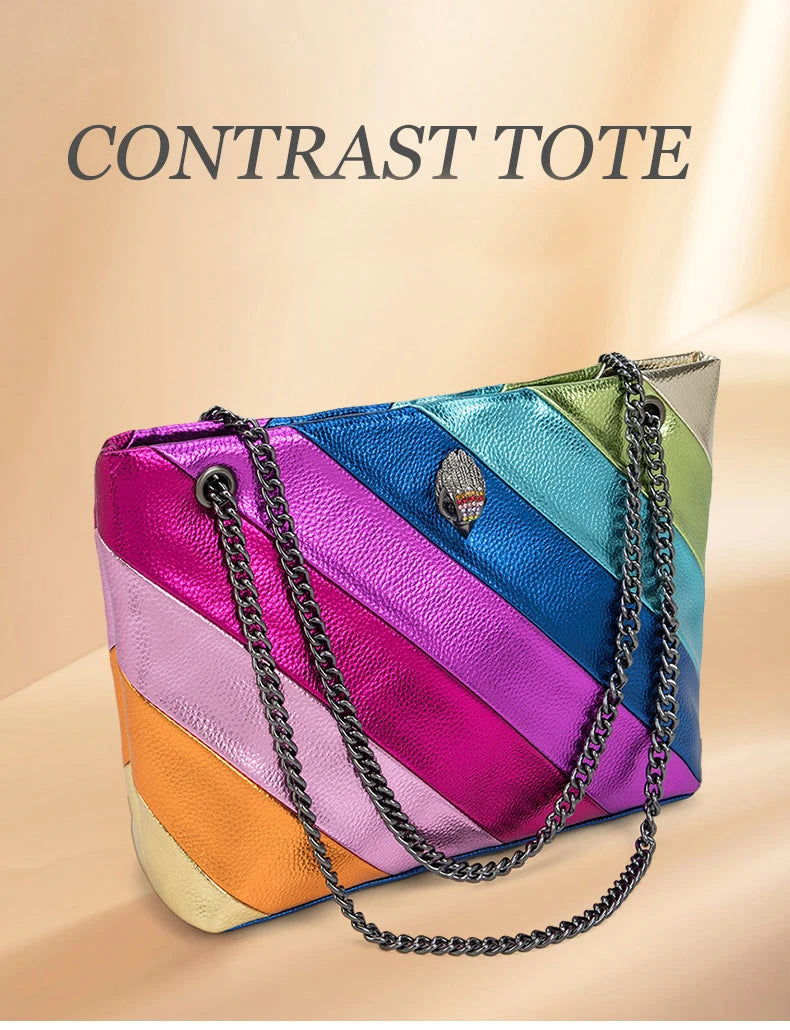 Large Colourful Crystal Designer Tote Bag - Luxury Leather Party Handbag