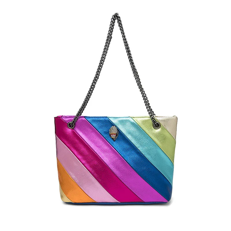 Large Colourful Crystal Designer Tote Bag - Luxury Leather Party Handbag