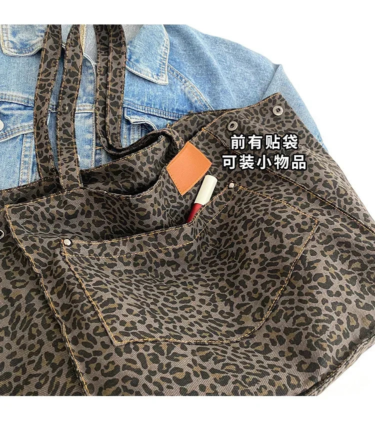 Leopard Print Korean Shopper Bag - Large Capacity Shoulder Tote for Women