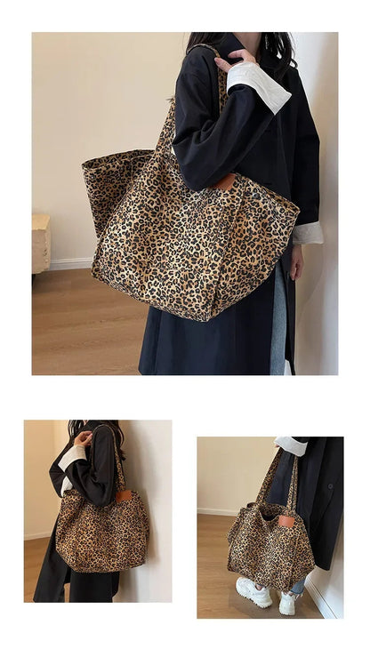 Leopard Print Korean Shopper Bag - Large Capacity Shoulder Tote for Women