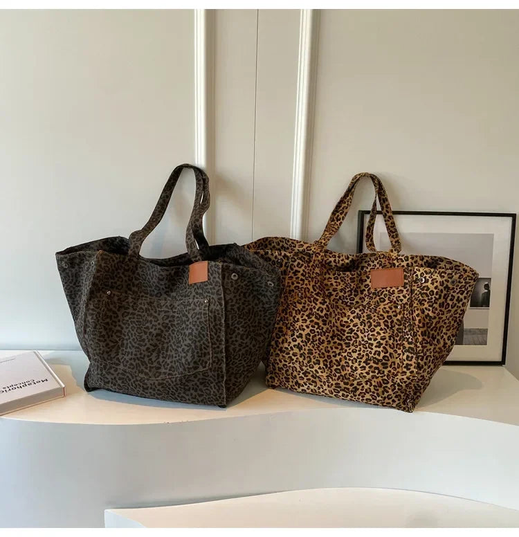 Leopard Print Korean Shopper Bag - Large Capacity Shoulder Tote for Women