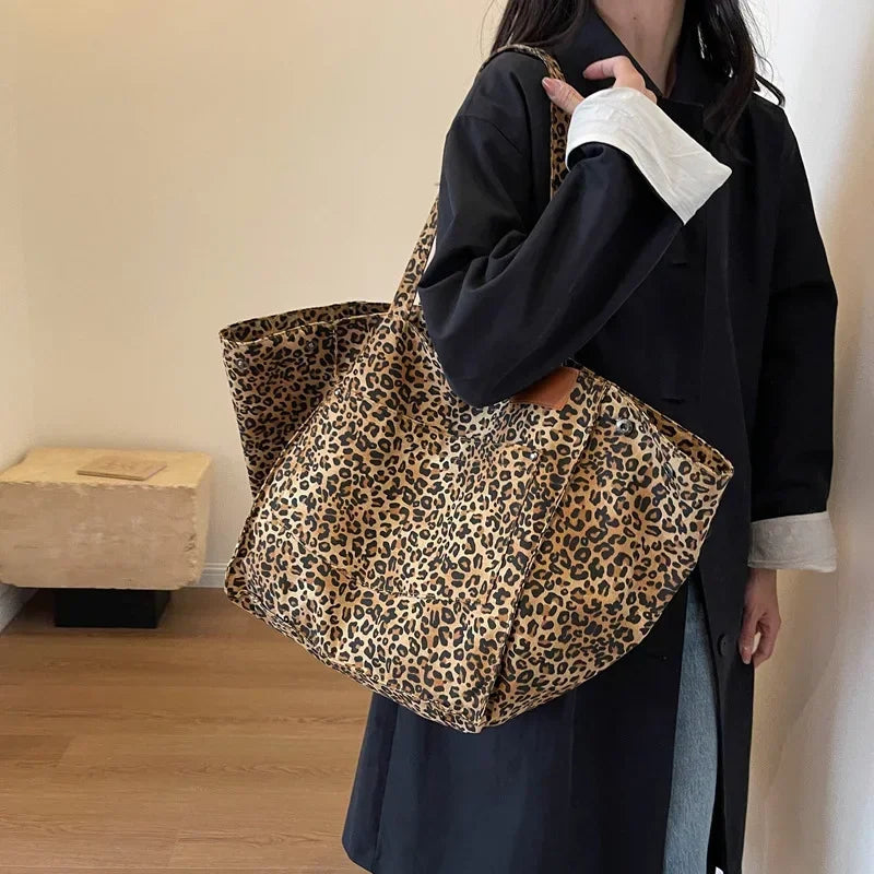 Leopard Print Korean Shopper Bag - Large Capacity Shoulder Tote for Women